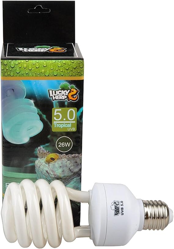 LUCKY HERP 5.0 UVB Fluorescent Bulb,Terrarium Lamp for Tropical Reptiles,E26,Screw Thread (26 Watt)