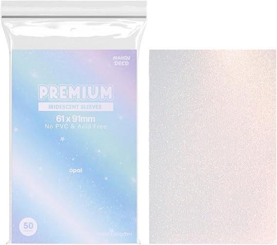 Mandu Deco Opal Pearlescent Shimmer Sleeve, Polypropylene Card Protector for Kpop Album Photocards, PVC Free and Acid Free, 50 Sleeves Per Pack (61x91mm for Double sleeving)
