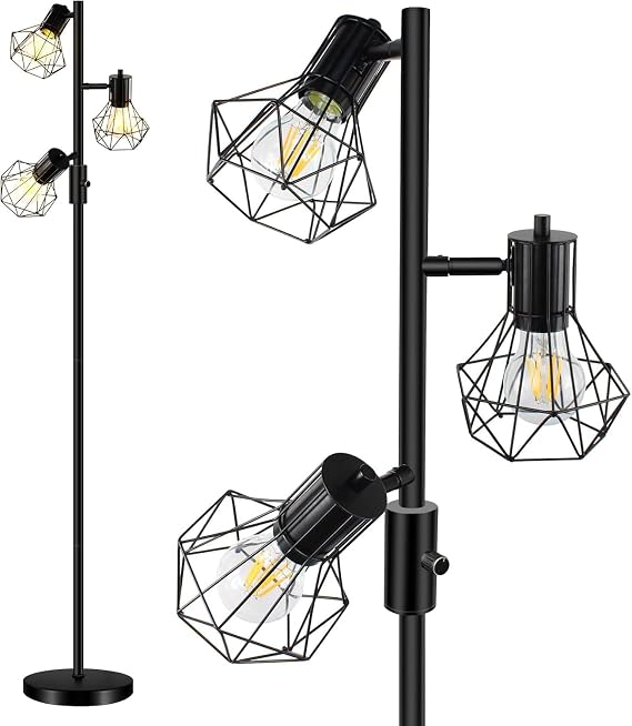 HiBay Industrial LED Floor Lamp 3-Light Farmhouse Floor Lamps [Energy Class F]