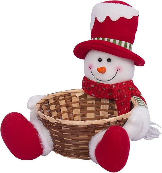 HELLORSO Christmas Candy Storage Basket Santa Snowman Woven Holder Basket Christmas Candy Bowl Dish for Holiday Table Desk Decoration Gift (Red-B) (Red-A)