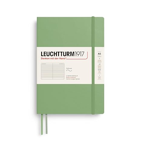 LEUCHTTURM1917 - Notebook Softcover Medium A5-123 Numbered Pages for Writing and Journaling (Ruled, Sage)