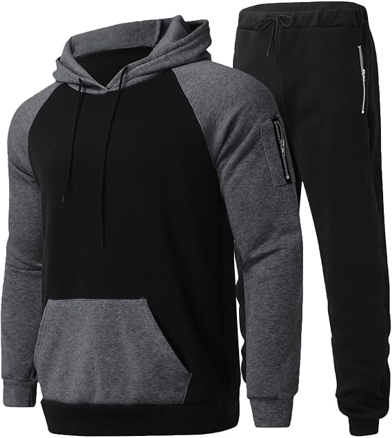 RLEHJN Mens Tracksuit Set UK Sale Clearance 2 Piece Patchwork Hoodie Jogging Bottoms Set Jogging Suit Men's Sports Suits Contrast Color Pullover Hoodie with Kanga Pocket + Trousers Tracksuits