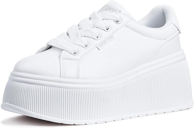 LUCKY STEP Women's Platform Trainers Classic Wedge Heel Canvas Leisure Flat Retro Running Shoes