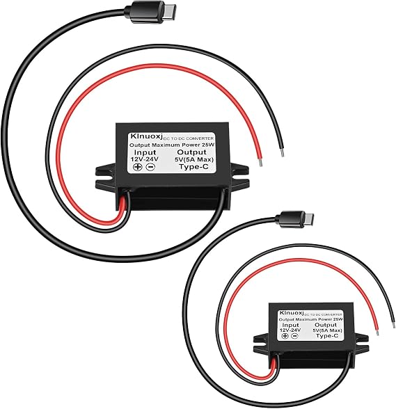 DC 12V/24V - 5V USB C ステップダウンコンバーター Type-C インターフェース 5A 25W 防水 バックモジュール 電源アダプター Raspberry Pi 4対応 携帯電話 2個パック