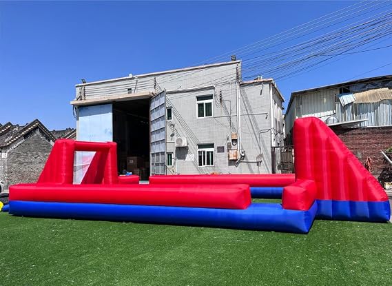 Red+Blue 12x6m Outdoor Inflatable Football Field Inflatable Football & Soccer Pitch Court For School Playground/Family/Team Games, V-ZQC002