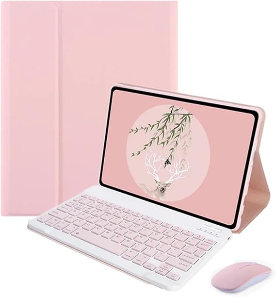 Bluetooth Keyboard and Mouse + Stand Case compatible with Microcase Samsung Galaxy Tab S9 FE SM-X510 - BKK6 Pink