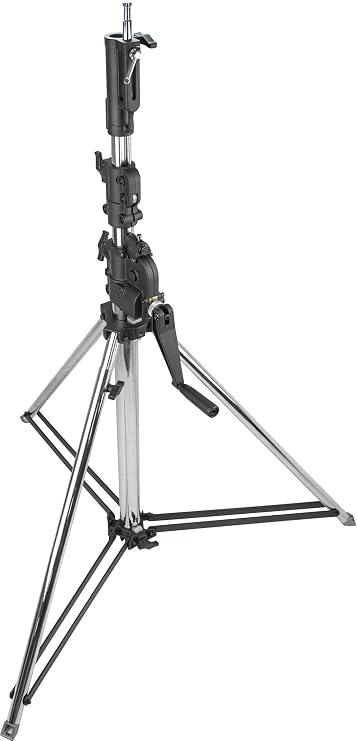 Kupo Short 3-Section Wind-Up Stand with Auto Self-Locking Gear Column, Hand-Crank Lift System, Leveling Leg, Compact High-Strength Steel Design - Silver (KS403512)