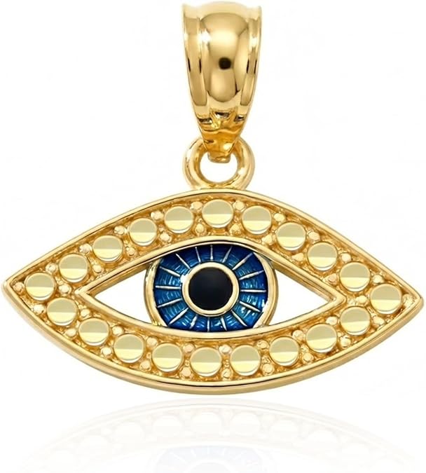 Gold Evil Eye Charm - 10 Karat Solid Gold - Evil Eye Protection Pendant