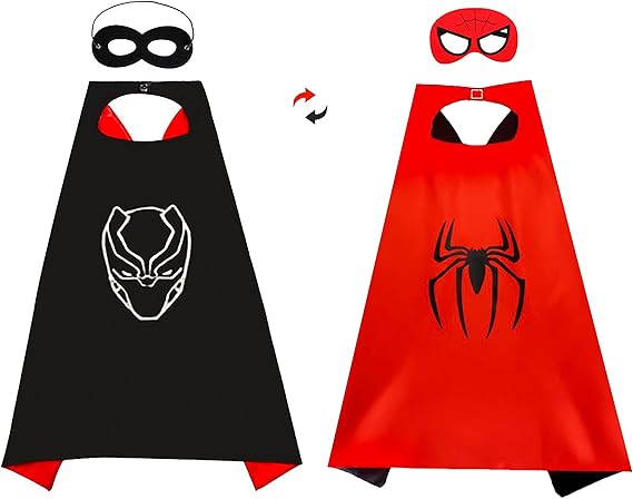 Superhero Capes Costume - Kids Hero Double Sided Cape & 2 Masks Included - Fancy Dress Up Birthday Party Cosplay for Girls & Boys