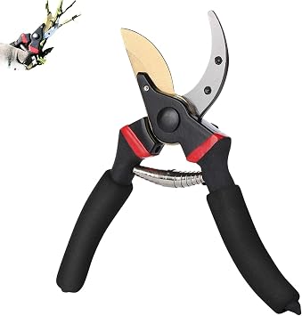 Professional Bypass Pruning Shears, 8.5 Inch SK5 Steel with Titanium, Heavy Duty Garden Clippers for Hedge Trimming (Black)