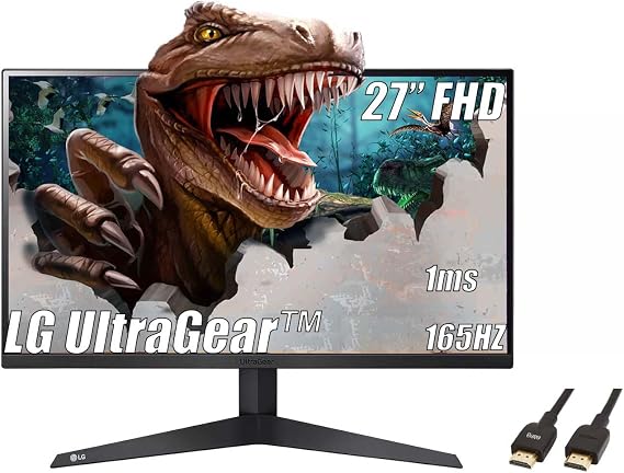 LG 27" Ultragear Gaming Monitor, 1920 x 1080, 165Hz Refresh Rate, 1ms MBR, AMD FreeSync Premium, 3-Side Virtually Borderless, Black Stabilizer, DisplayPort, with 5ave HDMI