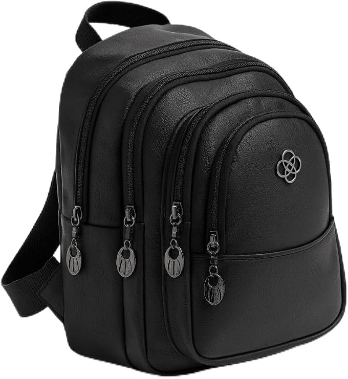 Black Unisex Crinkle Fabric Multi-Partition Backpack Daily Multi-Eyed Water Resistant