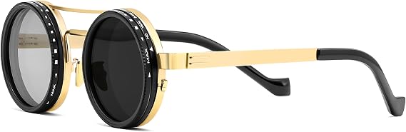 FEISEDY Adjustable Sunglasses Polarized Men, Round Metal ND Filter B1400