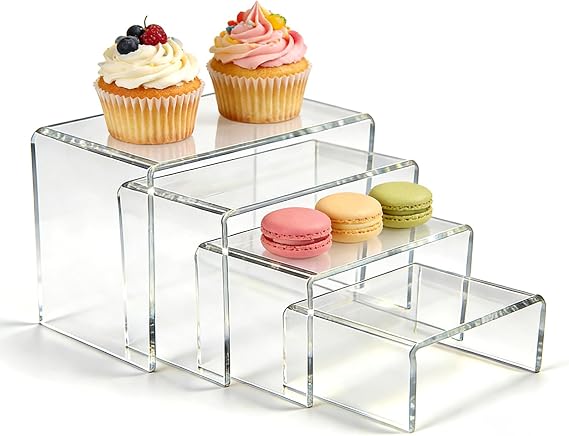Acrylic Display Stand, 4PCS Clear Display Risers, Tiered Shelf Organizer for Collectibles, Action Figures Retail Products & Home Decor