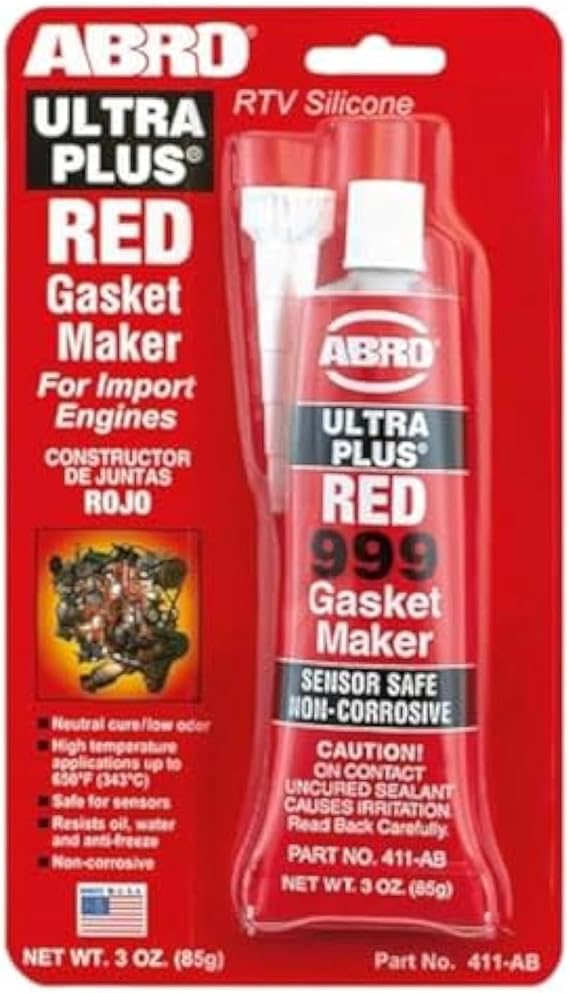 ABRO Ultra Plus 999 RTV Gasket Maker 650F, Sensor Safe, 3 oz-Red