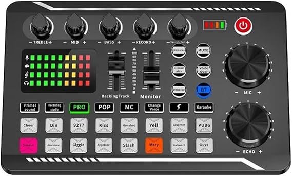 DJ Controller F998 Live Sound Card and Audio Interface with DJ Mixer Effects and Voice Changer, Stereo Audio Mixer DJ starter kit