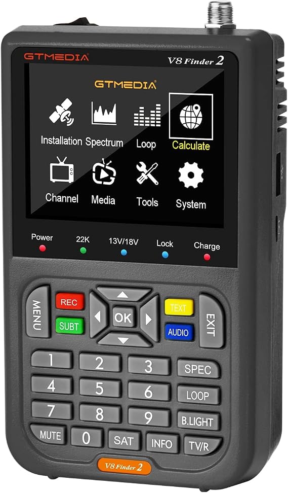GT Media V8 Finder2 Satellite Finder Meter Digital Satellite Finder Meter Satellite Detection DVB-S2X Signal Receiver Decoder H.264 HD 3.5 Inch LCD 4000 mAh for Setting the Satellite Dish