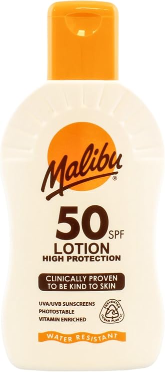 Malibu Sun SPF 50 Lotion, High Protection Sun Cream, 200ml | Moisturising Body Sunscreen with Vitamin E and Aloe Vera Enriched Formula, Water Resistant