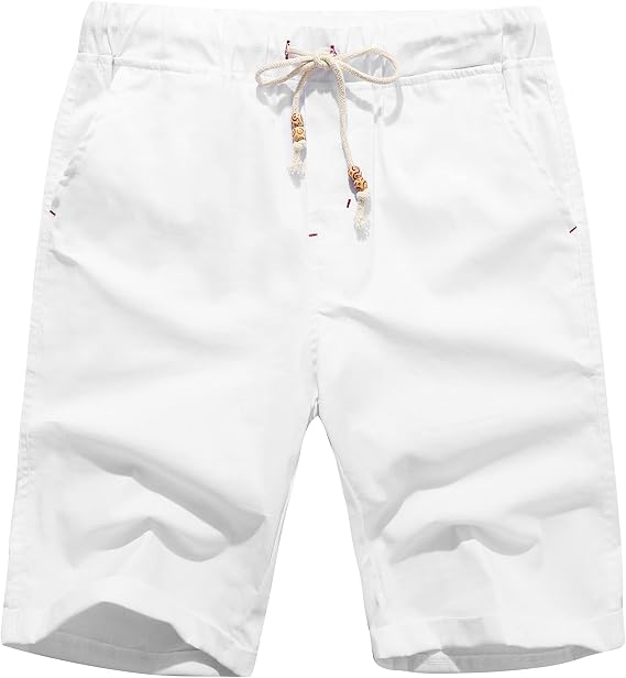 Janmid Men's Linen Shorts Casual Drawstring Summer Beach Shorts for Men