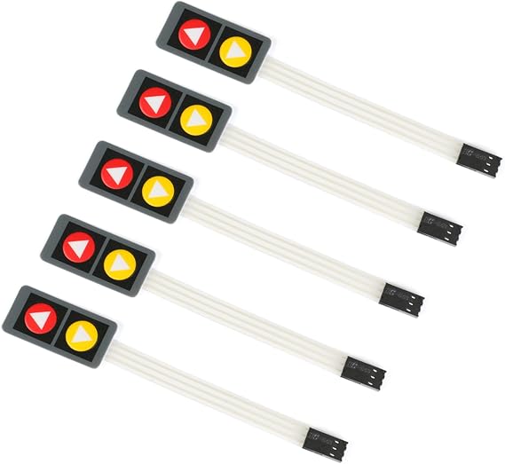 5Pcs 1x2 2 Key Membrane Switch MG001F 2-Key Array Membrane Switch on Off Display Microcontroller Extended Keyboard 3Pin Dupont DIY Red Yellow with Symbol 40x20x0.8mm
