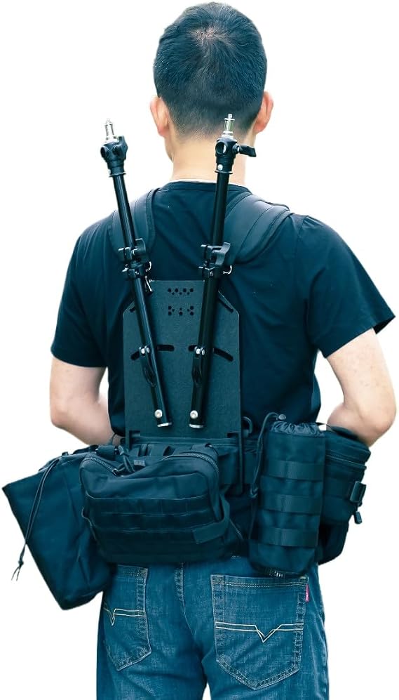 Multi Functional Portable Video Shorting Light Vest Backpack System for Live Broadcast Hands-Free Fill Light Bracket Support V Mount Battery (Light Backpack + Waist Bags)