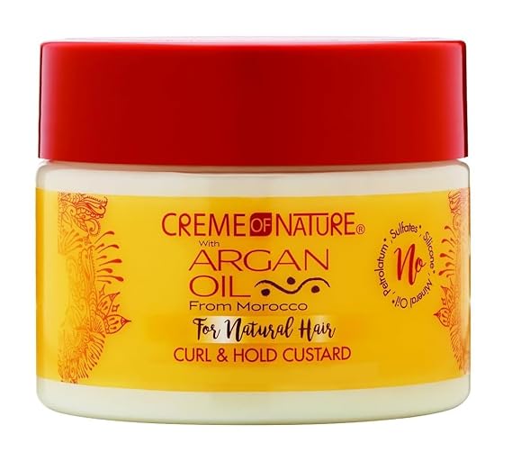 Argon Oil Curl & Hold Custard by Creme of Nature, Argan Oil of Morocco, Adds Moisture and Eliminates Frizz, 11.5 Fl Oz