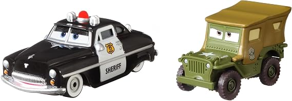 Disney Cars Toys and Pixar Cars 3, Sheriff & Sarge 2-Pack, 1:55 Scale Die-Cast Fan Favorite Character Vehicles for Racing and Storytelling Fun, Gift for Kids Age 3 and Older Multi