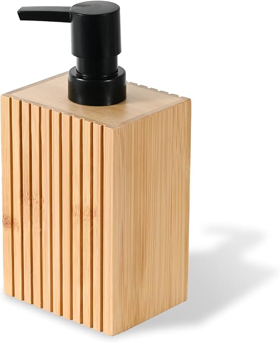 Fluted Bamboo Soap Dispenser, Natural Organic Square Design
