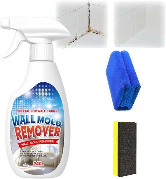 Wall Mold Remover,Highly Effective Removal Spray, Wall Cleaner Spray,Multi-Surface Cleaning Solution,Suitable Fortiles, Fabrics, Bathrooms, And Kitchen8.12 Fl Oz(Sponge*1+Cloth*1)