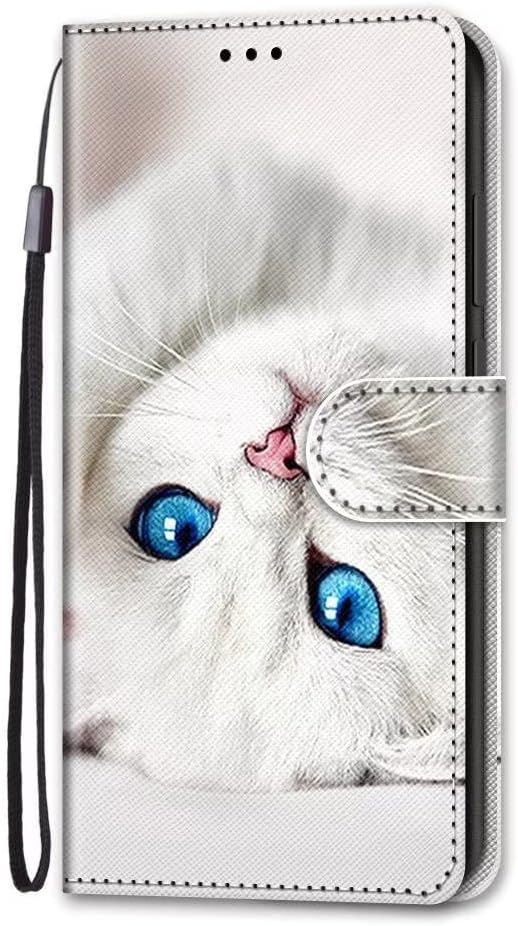 For iPhone 15 Pro Max Case Flip Shockproof Leather Folio Book Wallet Case with Card Holder Stand Silicone Bumper Protector Cover Phone Case for iPhone 15 Pro Max,White Cat