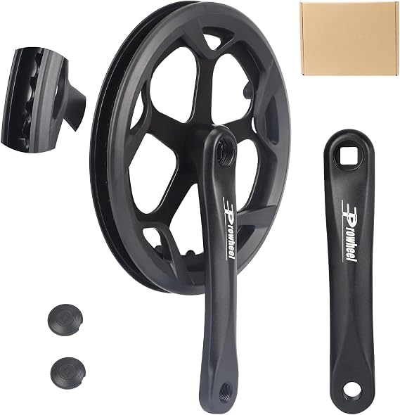 Prowheel Bike Crankset 46T/48T/52T - 170mm Universal Square Crankset Set Double Chain Cover 170MM Crank Aluminium Alloy Arm for Single/1/6/7/8 Speeds City Bike,Fat Bike,E-Bike,Folding Bike