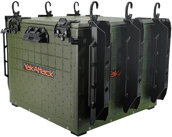 YakAttack BlackPak Pro Kayak Fishing Crate - Ranger Green | 16" x 16" Riggable Kayak Gear Storage System with Hinged Lid, GridLoc Mount Panels & 6 TetherTube Rod Holders | Lightweight Tankwell Crate