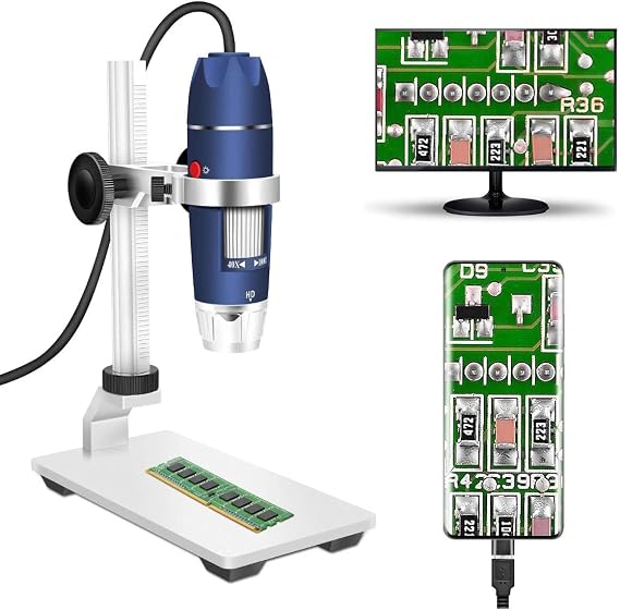 USB Digital Microscope Camera, Jiusion 40-1000X Portable Magnification Endoscope 8pcs LED with Adaptor Professional Stand, Compatible with Mac Windows XP 7 8 10 11 OTG Android