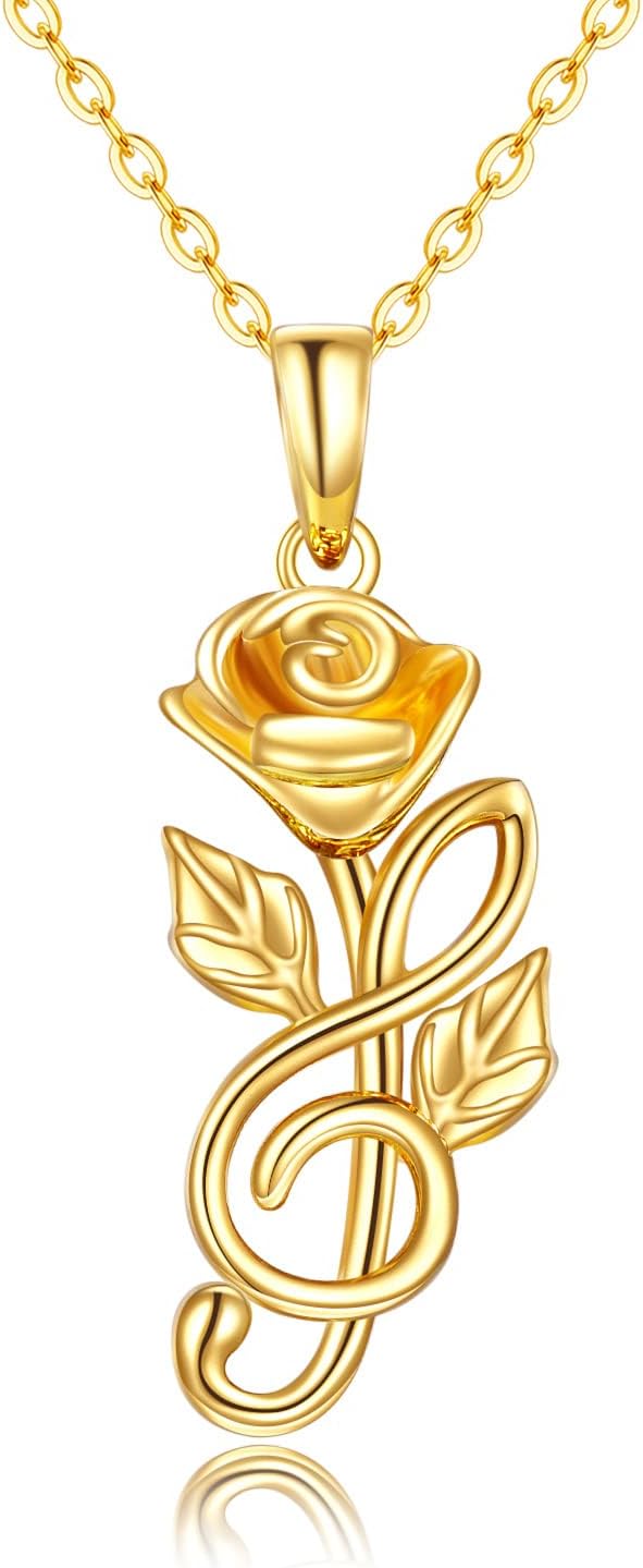 KECHO Gold Rose Necklace Gifts 14K Yellow Gold Roses Flower Music Note Infinity Pendant Necklace Jewelry