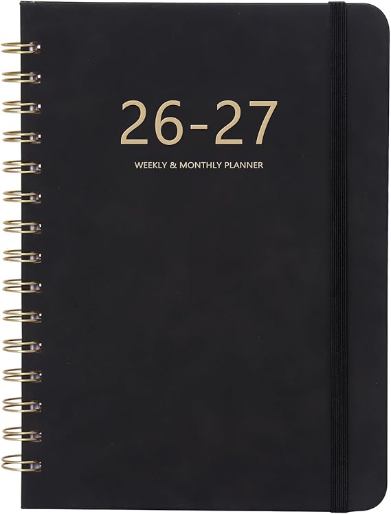 Academic Planner 2026-2027, Weekly and Monthly Calendar Planner, July 2026 - June 2027, 6.4" x 8.5", Faux Leather Cover Yearly Teacher Student Planning Agenda Book with Tabs, Pocket, Notes((Black)