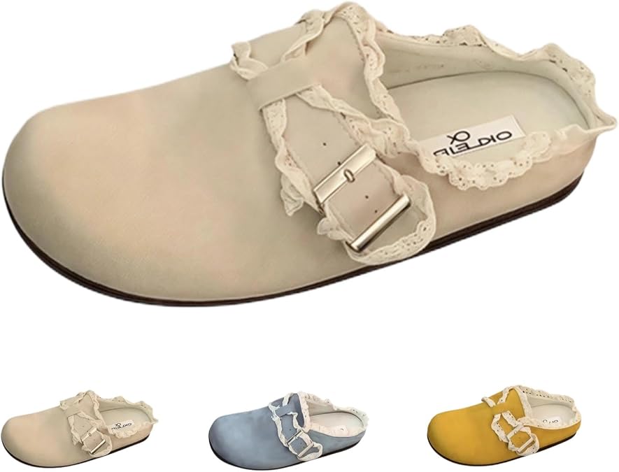 Women's Kawaii Suede Clogs Mules Classic Lace Casual Slip on Non-Slip Comfortable Garden Potato Shoes