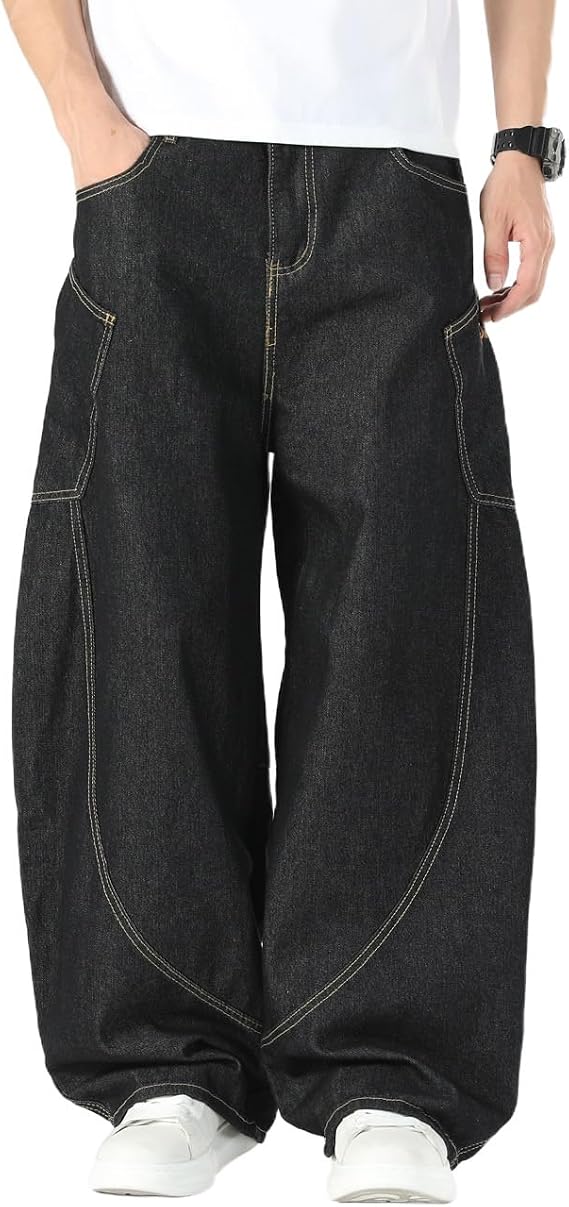 Nutriangee Men's Women Y2K Baggy Barrel Jeans Loose Wide Leg Denim Pants | Skin Friendly, Hip Hop Skater, Y2k Oversized, Unisex Barrel Leg, Casual Streetwear, Embroidery Big Pocket