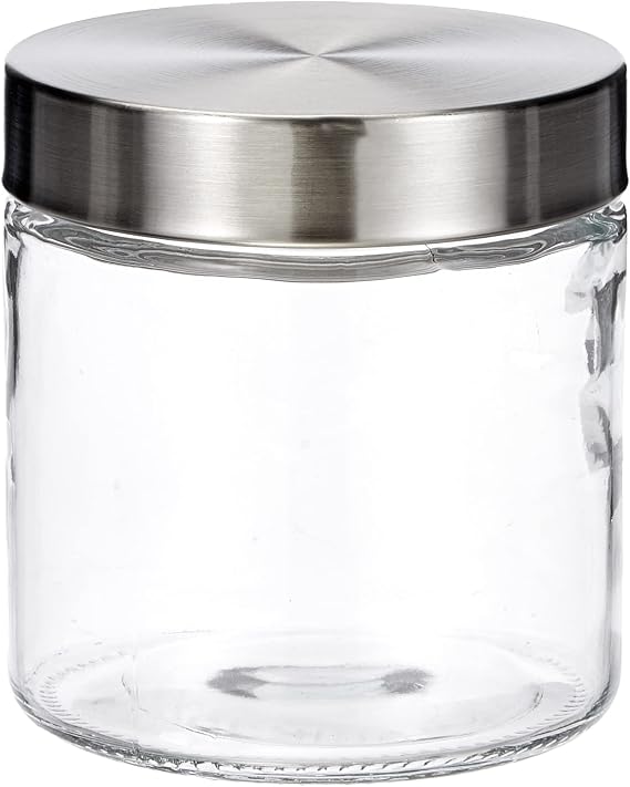 Kela Storage Jars Set Bera 0,8l of Glass/Stainless Steel, Transparent/Silver, 11 x 11 x 12 cm