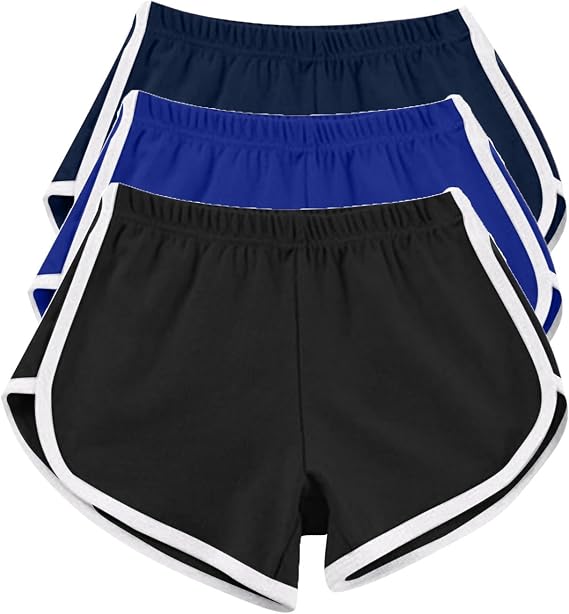 3 Pack Sports Shorts for Women Dolphin Hem Sweat Shorts Elastic Waist Yoga Shorts Gym Workout Running Shorts