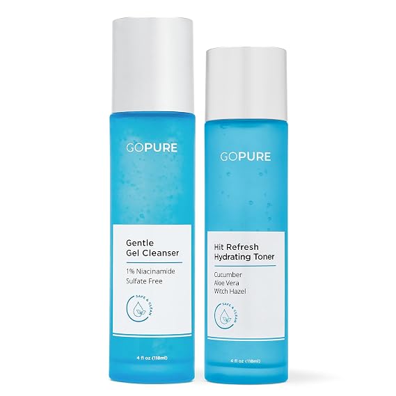 goPure Cleanse & Tone Set - Gentle Facial Cleanser and Hydrating Toner for Refreshed Looking Skin | 2 Piece Set for Daily Skincare Routine
