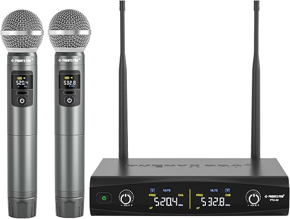 Phenyx Pro Dual UHF Tunable Frequency Wireless Microphone System PTU-52-2H