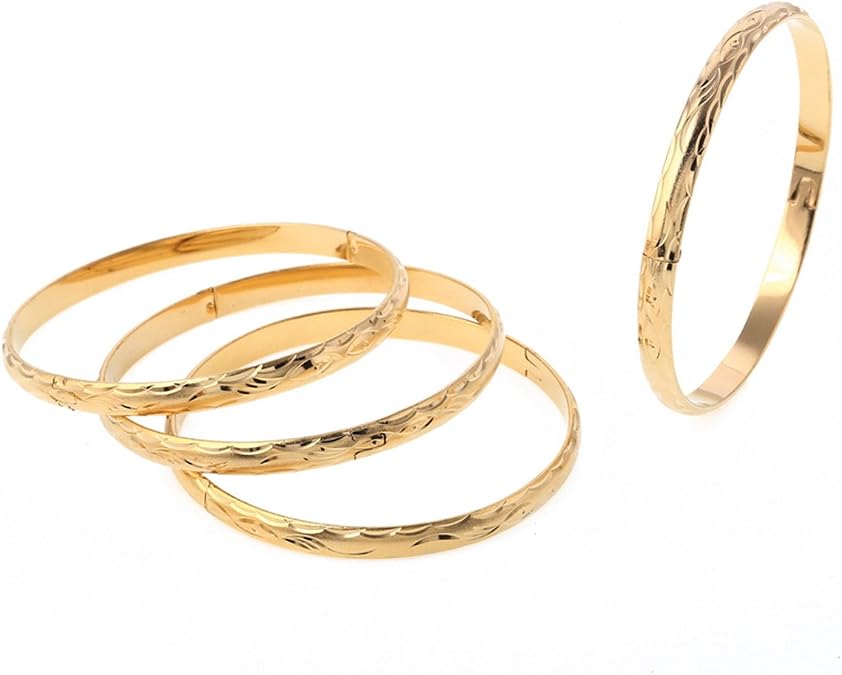4pcs Dubai Gold Bangle Bracelet 18k Gold Plated Women Decoration Party Bangle African Ethiopian Jewelry