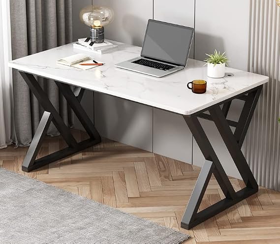 Bestier I-Shaped Gaming Desk, Heavy Duty Gaming Computer Desk with Carbon Fiber Surface for Large Mouse Pad, Computer Desk for Home Office Workspace, White-L 100cm
