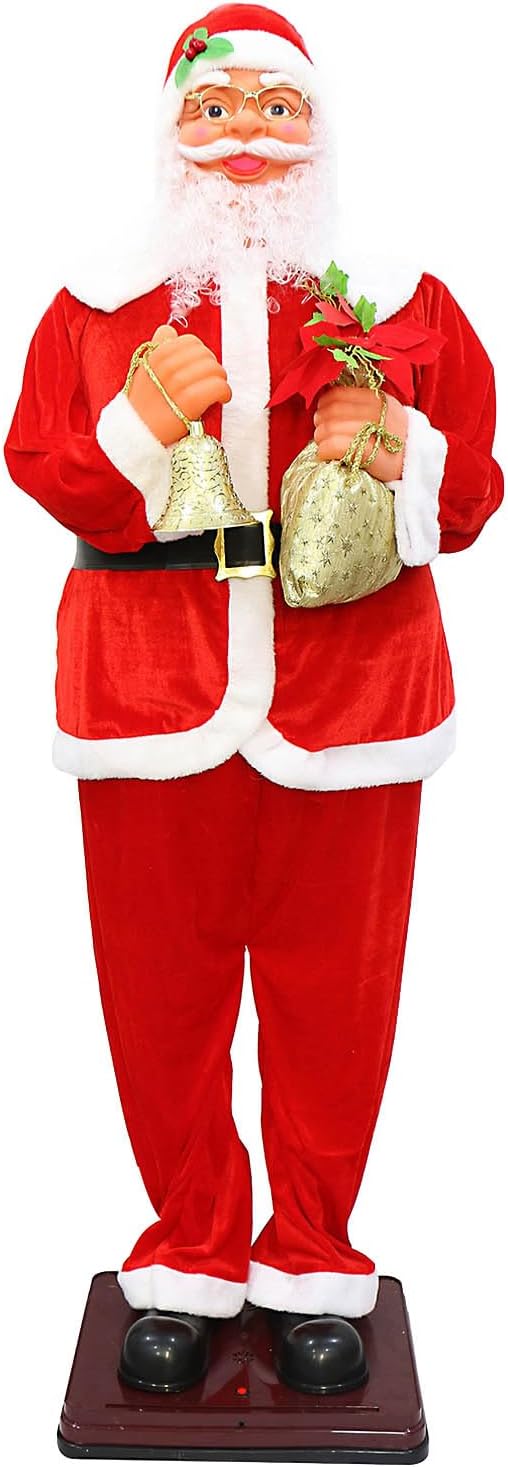 71in Animated Dancing Santa with 5 Music, Life Size Santa Claus with Bell, Twerking Santa Claus, Voice Activated Christmas Santa, for Holiday Party, Christmas, New Year Gift