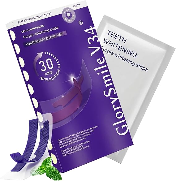 Purple Teeth Whitening Strips, Advanced Non-Slip Teeth Whitening Strips to Remove Yellow Stains & Whiten Teeth, Enamel Safe Whitening Kit for Sensitive Teeth (Mint, 14 Count)
