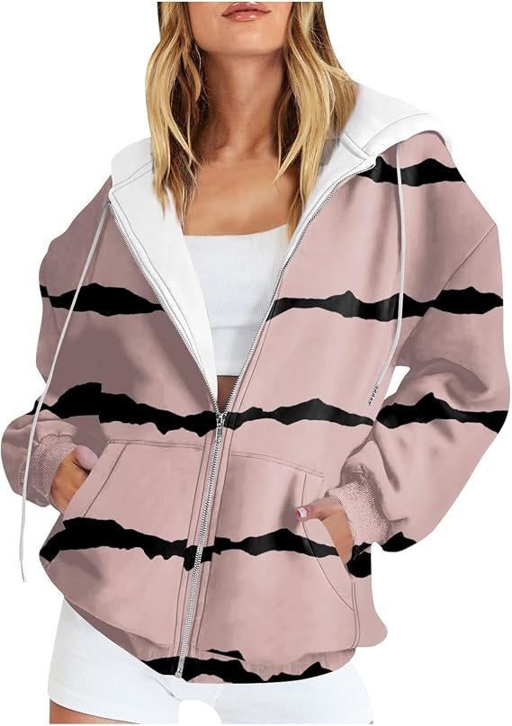 Lolvmvchi Oversized Winter Coats for Women Hooded Jacket Coat Printed Fall Sweatshirt Outwear with Pockets 1