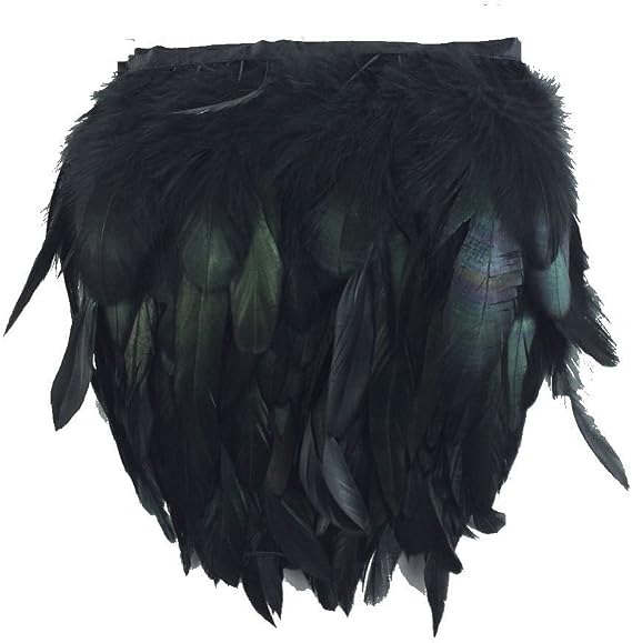 KOLIGHT Pack of 10 Yards Natural Rooster Hackle Feather Trim Fringe 5-7" in Width DIY Decoration (Black)