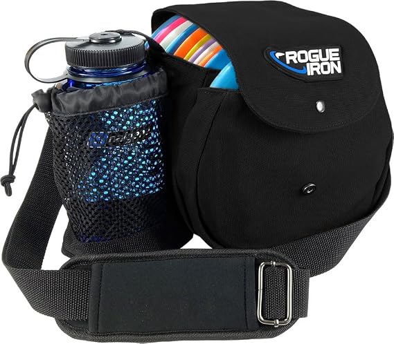 Rogue Iron Disc Golf Satchel Bag- Sling Tote Bag for Frisbee Golf - Holds Up to 14 Discs, Large 32oz Water Bottle, and Accessories V2 (14 Disc Gray)
