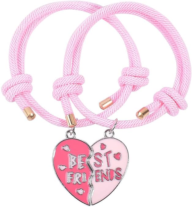 Best Friends Bracelets Cute Heart Puzzle Piece BFF Charm Bracelet Colorful Enamel Half Heart Braided Rope Bracelets for Women Forever Friendship Jewelry Gifts