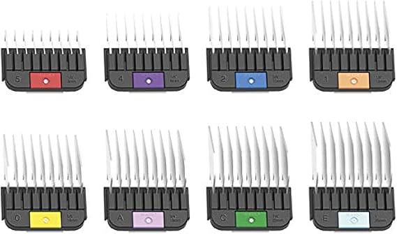 Wahl Pro Animal Stainless Steel Attachment Comb Set, Multicolor 2 | 8 Cutting Lengths, Color-Coded Dog and Cat Clipper Guides, Animal Grooming Essentials, Snag-Free Cutting